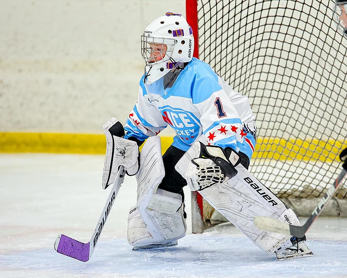 NICE Hockey goalie ready in front of the net
