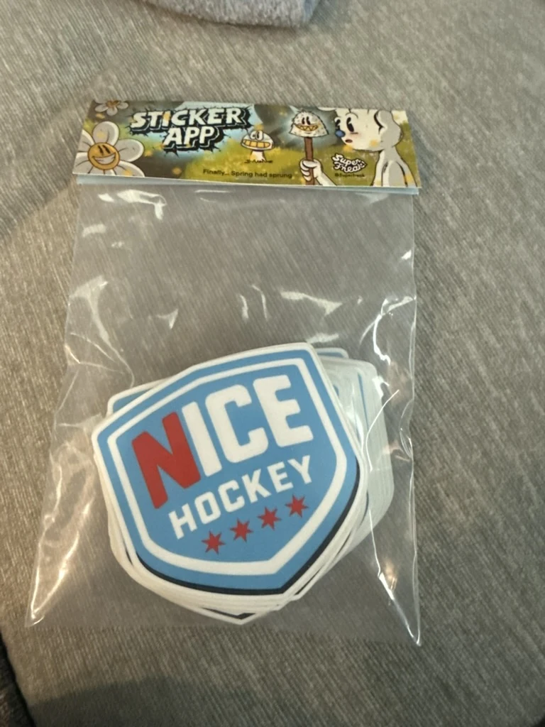 NICE Hockey logo stickers in packaging